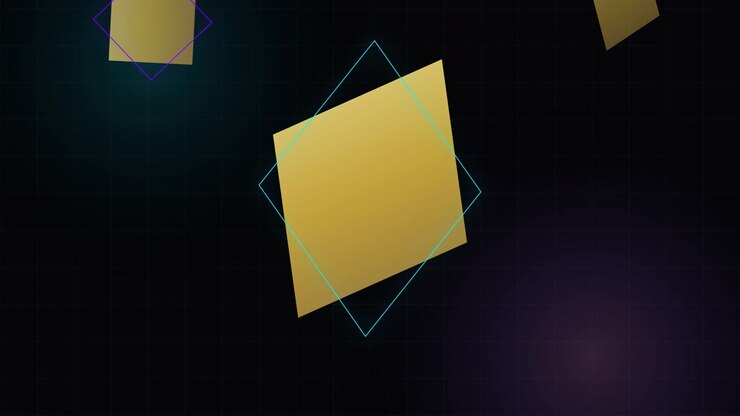 Abstract Golden Diamond Shapes Floating on Dark Grid Background