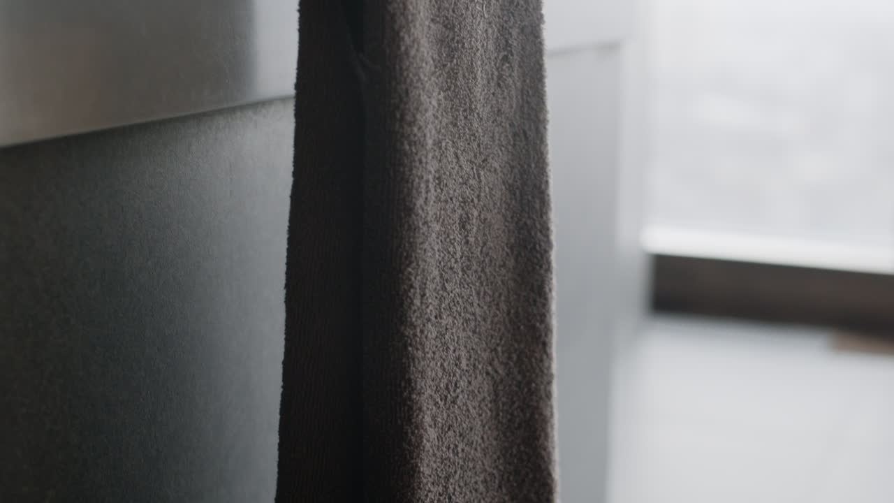 Towel hanging in a modern bathroom