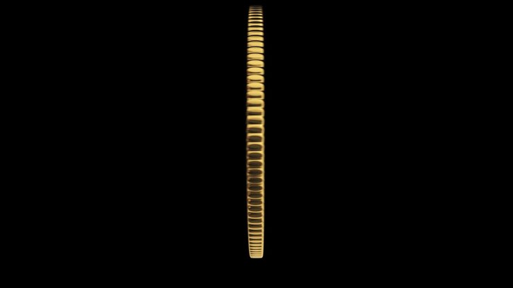 Token NFT ruota su sfondo nero. Token non fungibile. Render 3D. Spazio per la vendita di criptoarte. Concetto di blockchain.