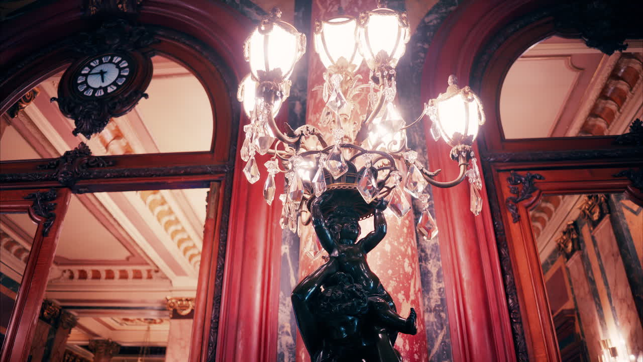 Monte Carlo, Monaco - December 14, 2024: Close up of a light fixture on the wall of the Monte Carlo Casino