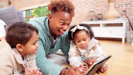 family enjoying tablet time together