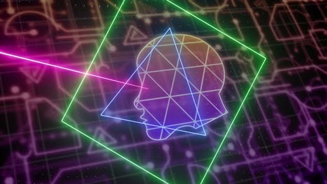 animación de la cabeza biométrica en línea, procesamiento de datos a través de una placa de circuitos informáticos.
