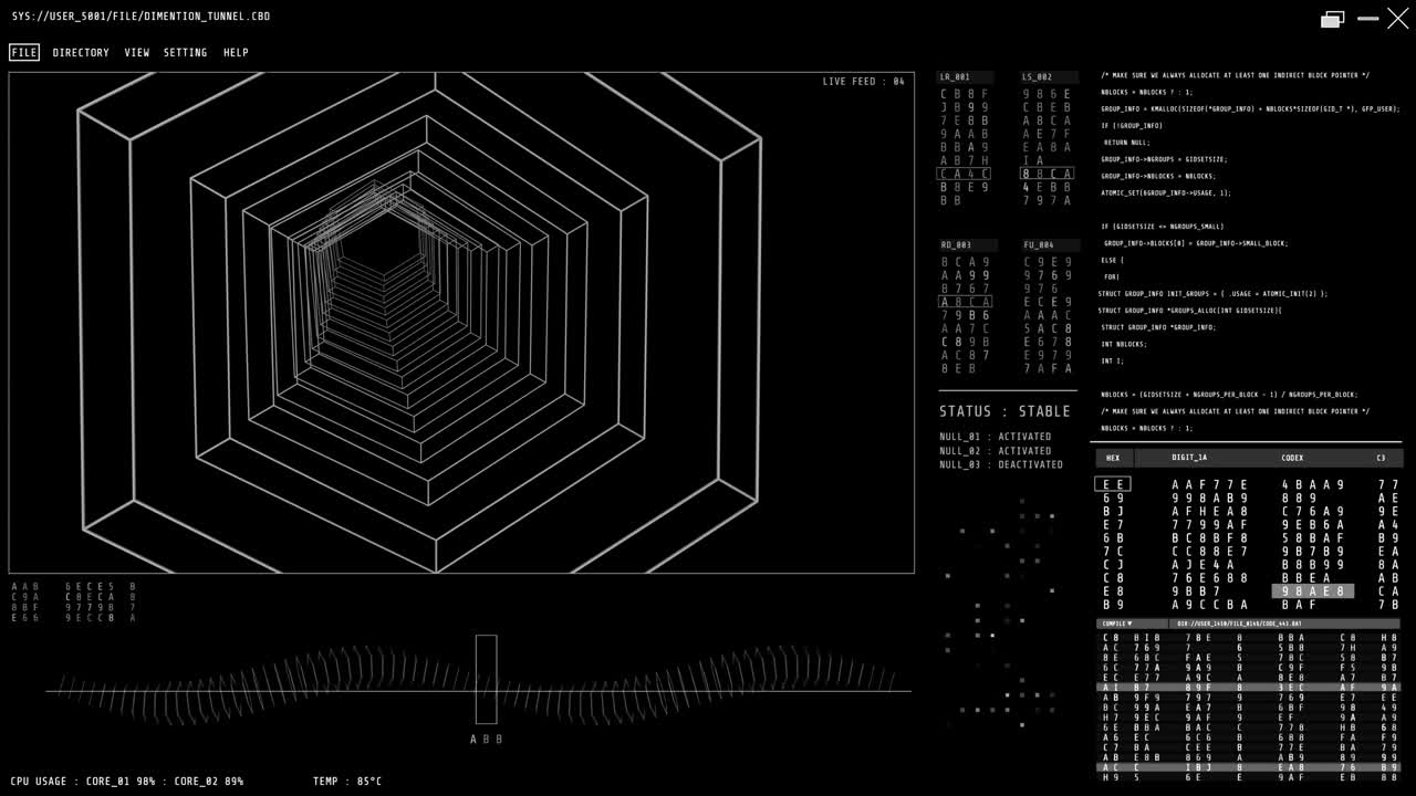 motion graphic with scientific and sci-fi tunnel loop on screen