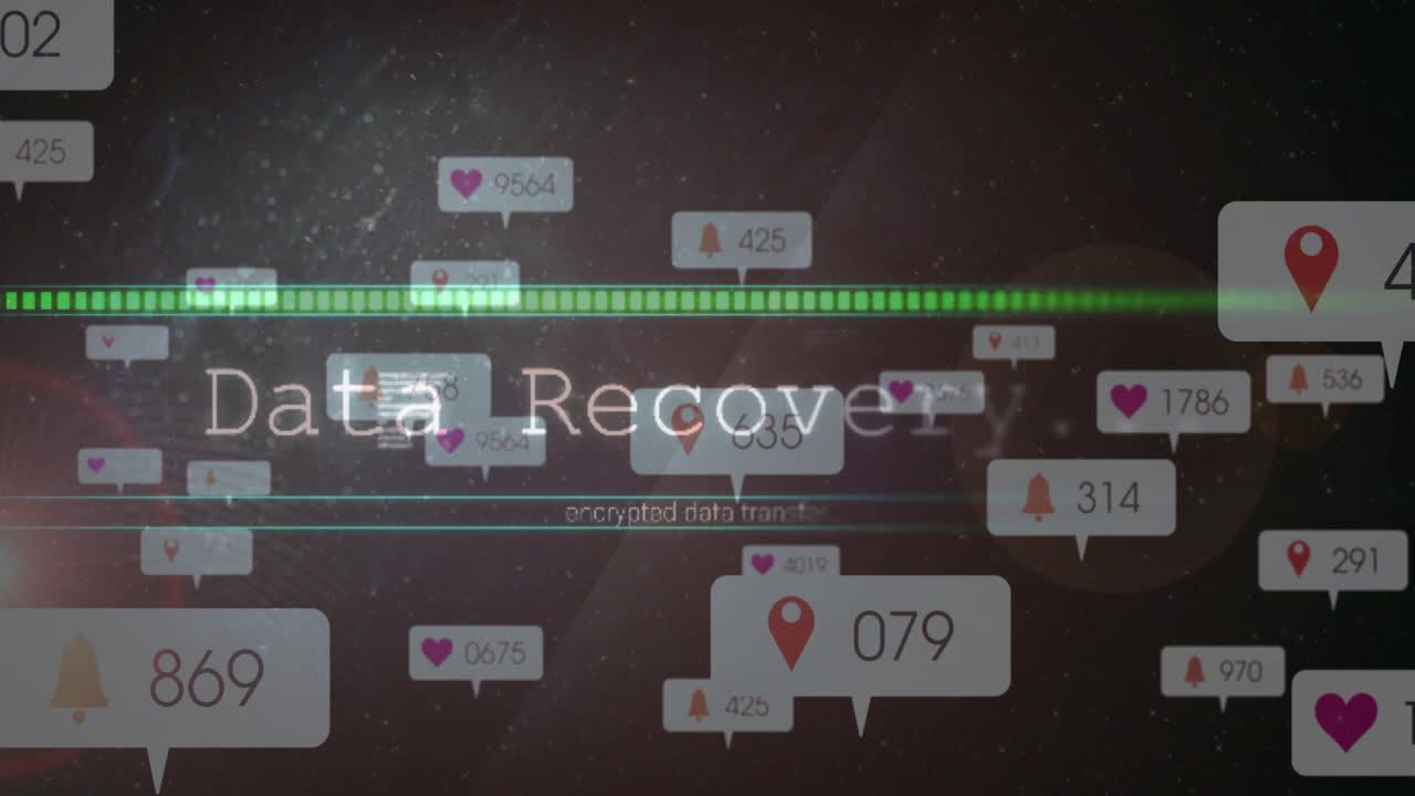 Encrypted data transferring with social media notifications over digital background