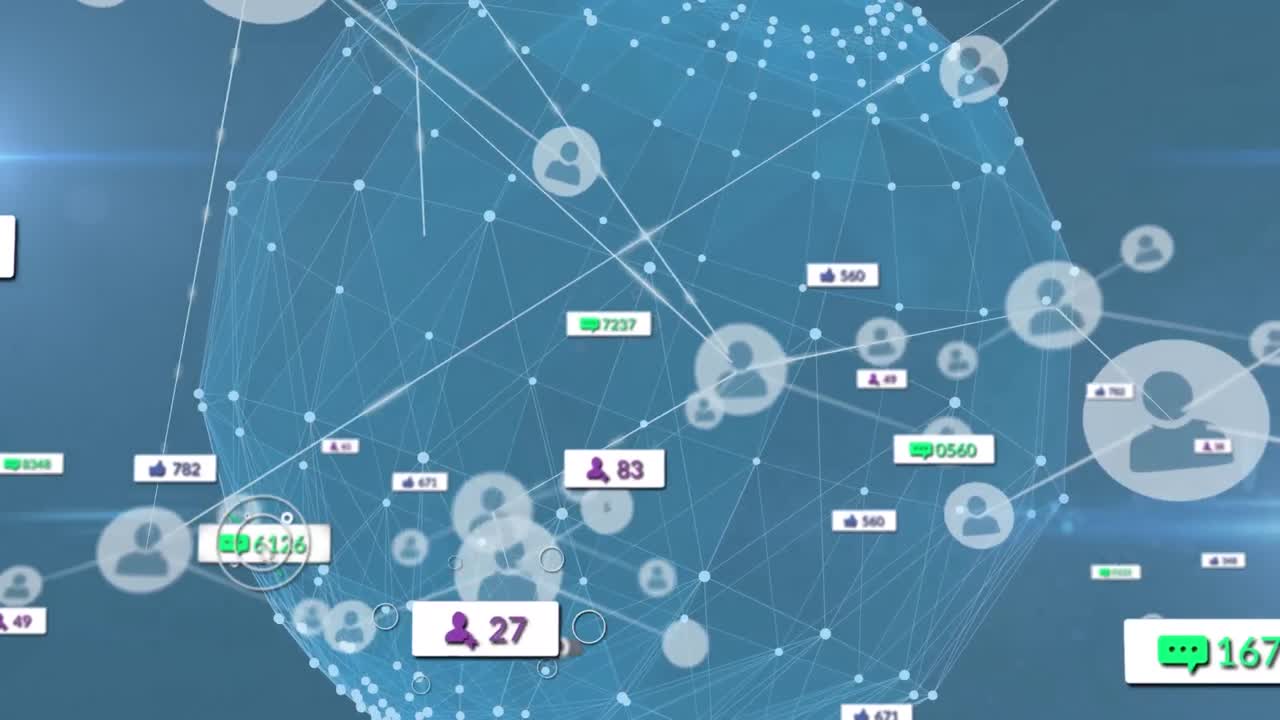 전 세계에 있는 미디어 아이콘과 빛의 흔적의 애니메이션