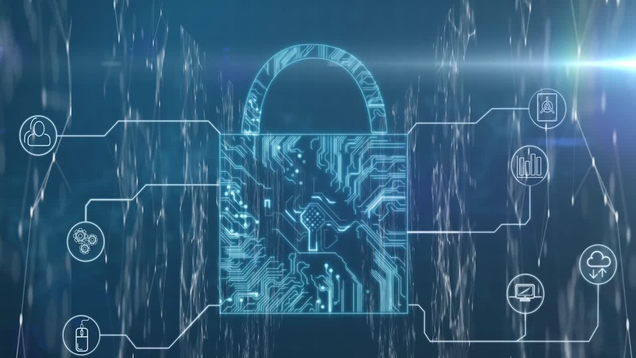 icono de candado de seguridad contra la pantalla de la red de conexiones