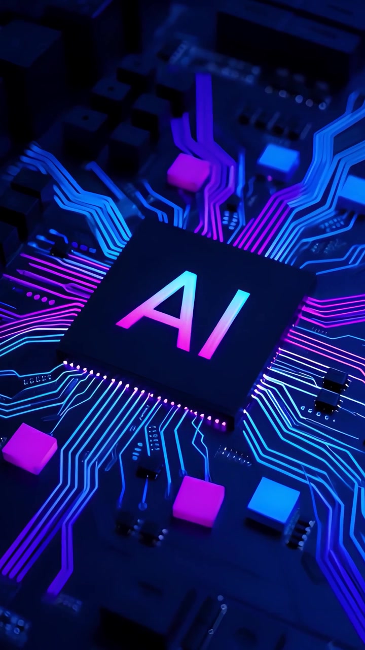 Sfondo Tecnologico Futuristico con Scheda Madre e Chip AI 4K