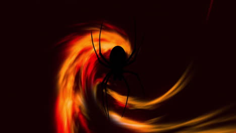 spider silhouette over swirling fiery animation background, creating dramatic effect