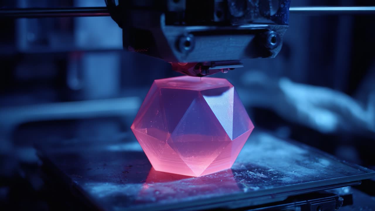Captivating Time-Lapse of a 3D Printer Creating a Colorful Geometric Shape in a High-Tech Environment, Showcasing Innovation and Design in Modern Fabrication