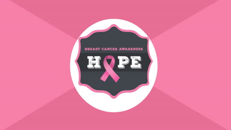 animation of pink ribbon logo and breast cancer text appearing on pink background