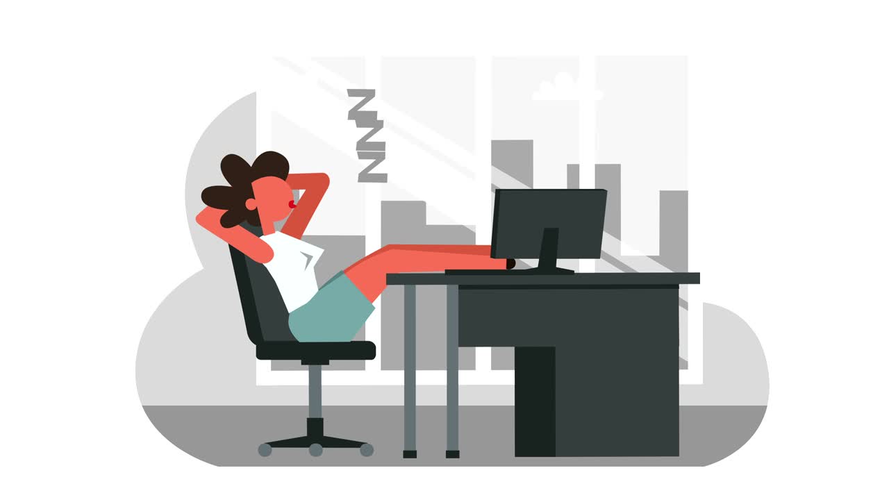 Stick Figure Color Pictogram Girl Woman Character Happy Sleep in Workplace Cartoon Animation Luma Matte
