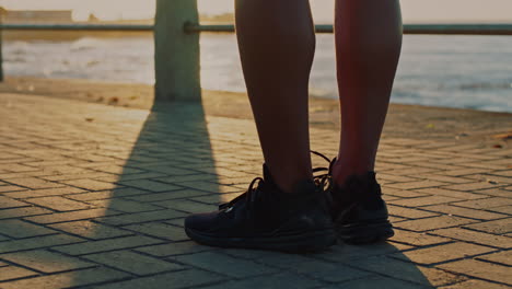 fitness, shoes and man stretching feet for running