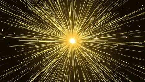 3d 4k abstract explosion gold lights sparkles lines speed of light. glowing light explodes. festive golden motion loop background.