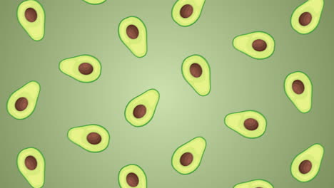 avocado animation. 4k animation of  avocados rotating on green background. salad graphic. looping avo background graphic. healthy plant based foods