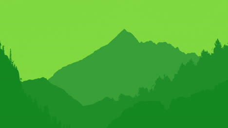 animation of landscape with mountains against green gradient background with copy space