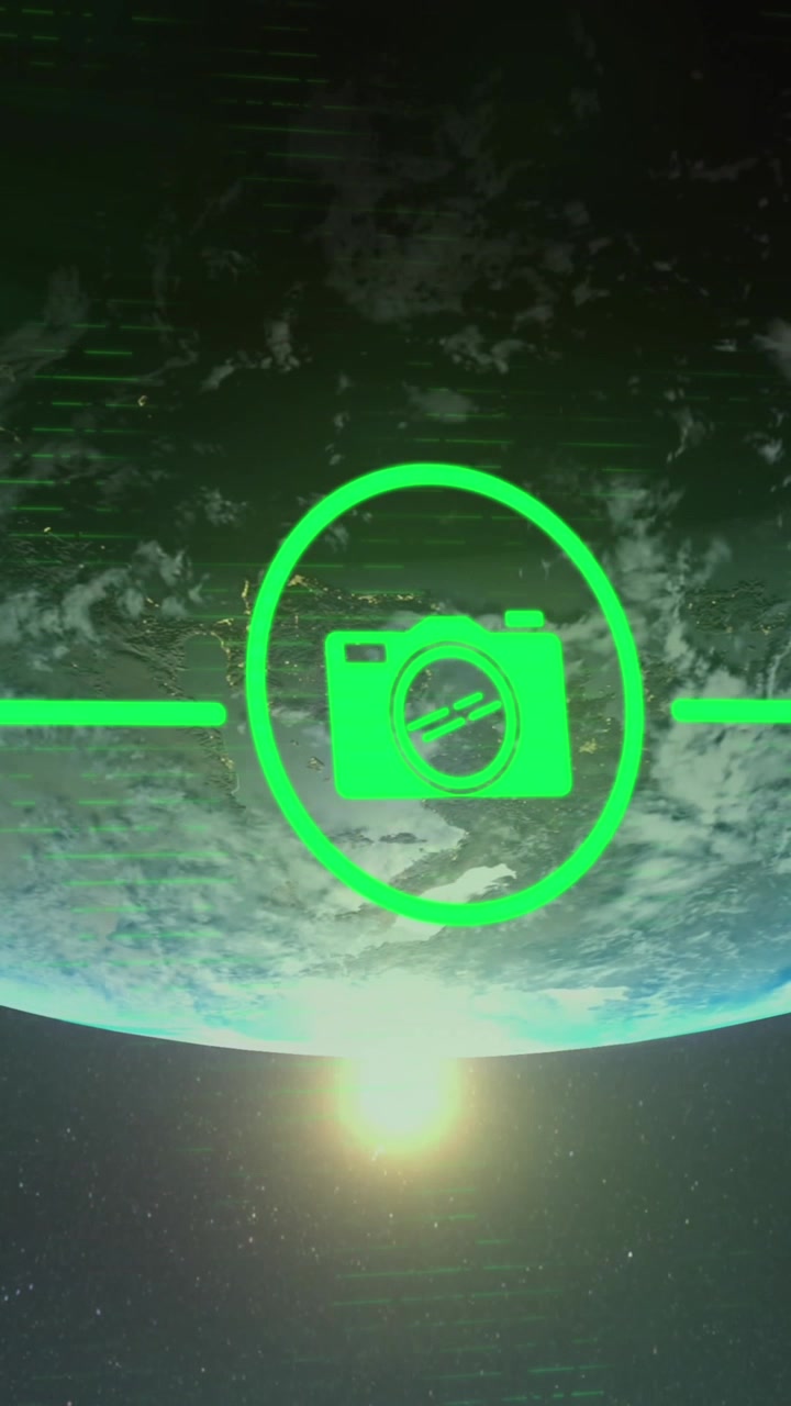 Animation of network of digital icons against light spot and globe