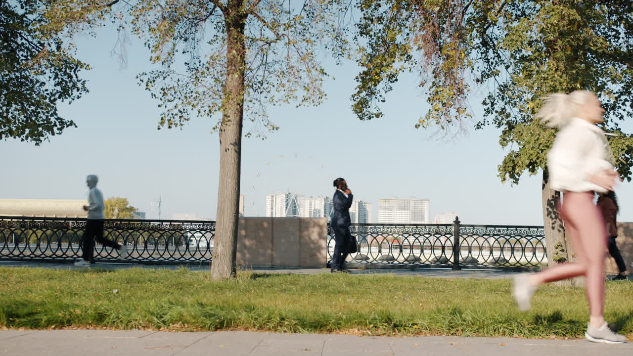 People walking and running outdoors