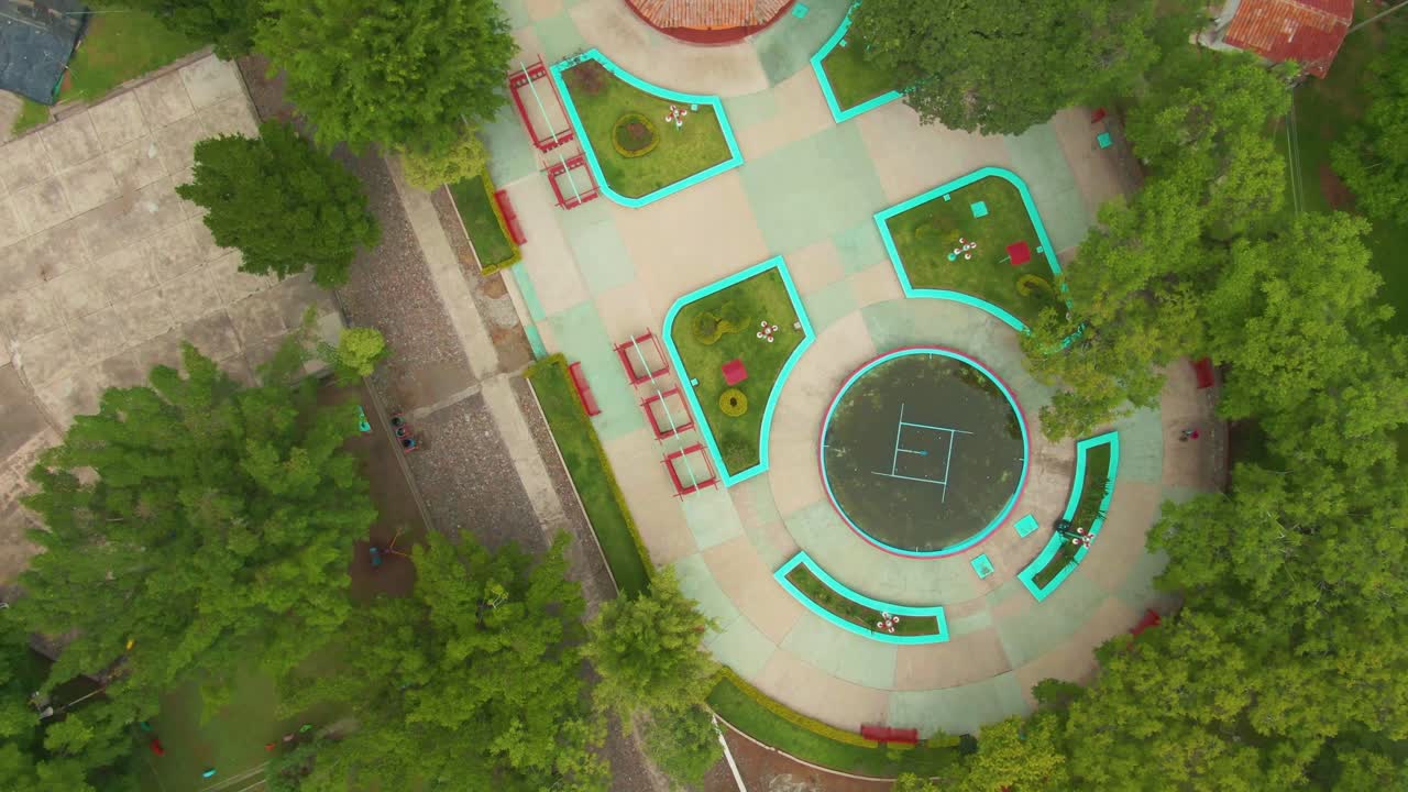 Elevated drone view of the town square in Atenquique, Jalisco