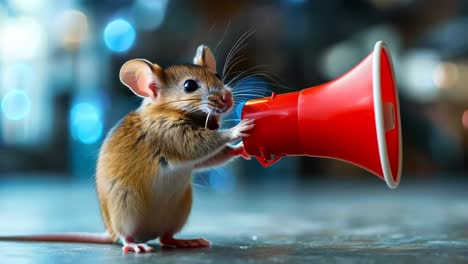 a mouse with a megaphone in its mouth