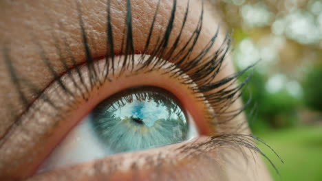 close up eye opening looking at nature outdoors seeing natural beauty macro iris healthy eyesight