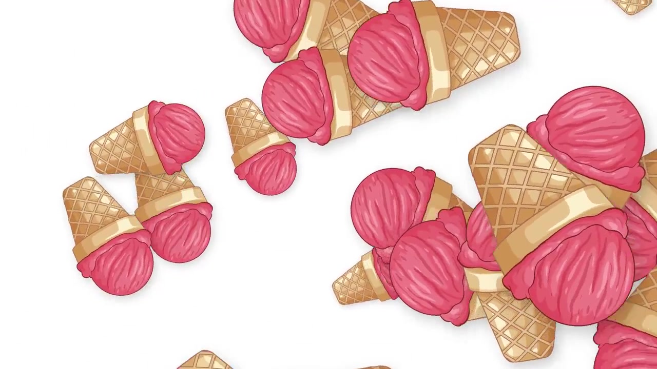 Padrão Animado de Cones de Sorvete Rosa em Movimento sobre Fundo Branco
