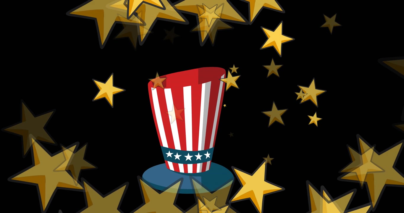 Animazione di stelle che cadono su un cilindro con motivo della bandiera degli Stati Uniti d'America