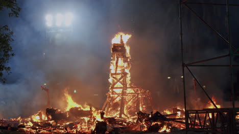 fire left ruins of ninot dolls on las fallas celebration