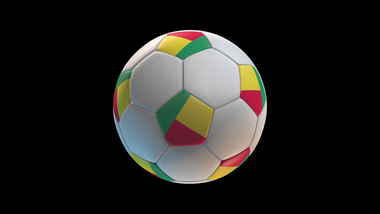 Soccer ball with flag Benin, on black background loop alpha. 3D Rendering