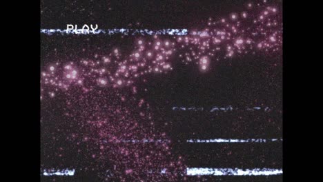 animation of playback screen with interference over pink firework on black background