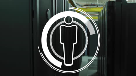 person icon animation over server racks in data center