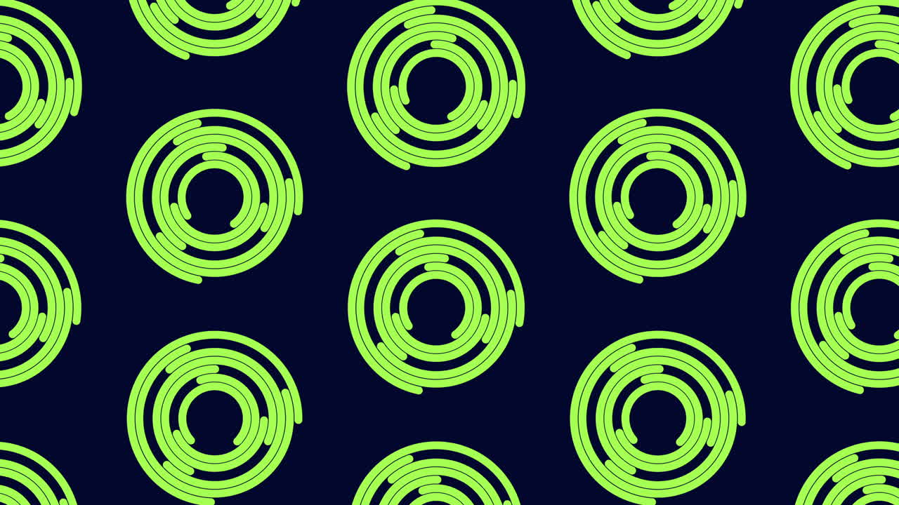 Symmetrical spiral yellow circles on dark blue background