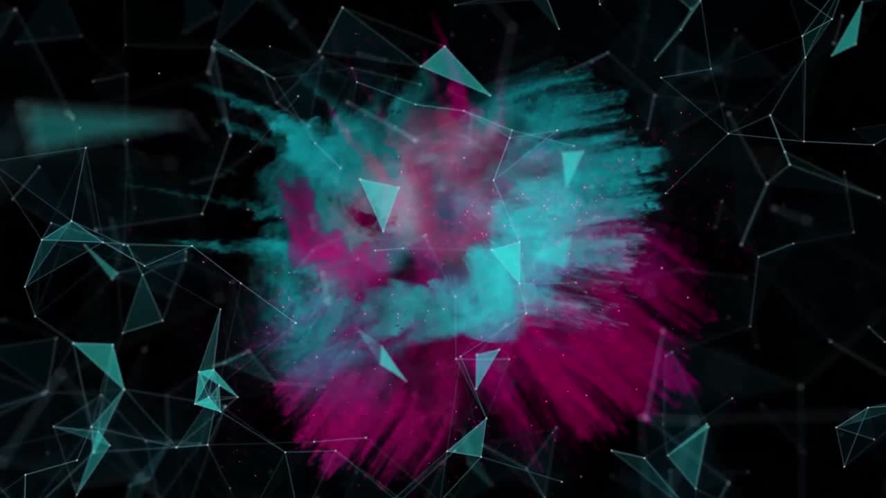 animación de formas azules flotantes, con humo rosa y azul sobre fondo negro