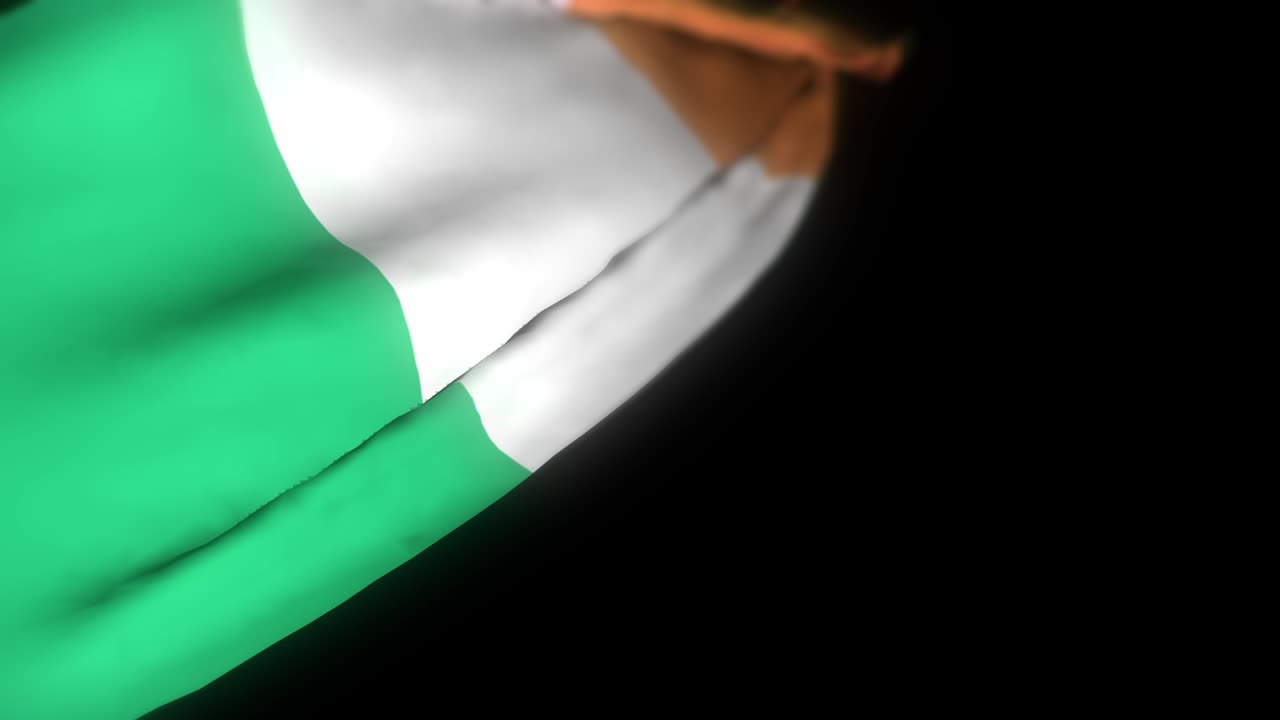 bandera de irlanda, animación 3d realista de la bandera ondeando. bandera de irlanda ondeando en el viento. bandera nacional de irlanda. animación de bucle sin costuras. 4k de alta calidad, renderización 3d