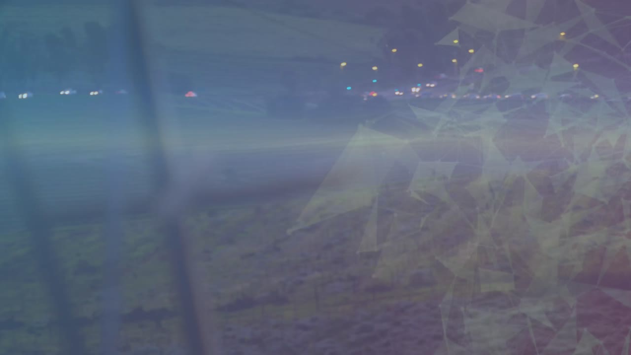 Animation of network of connections and data processing over man exercising in gym