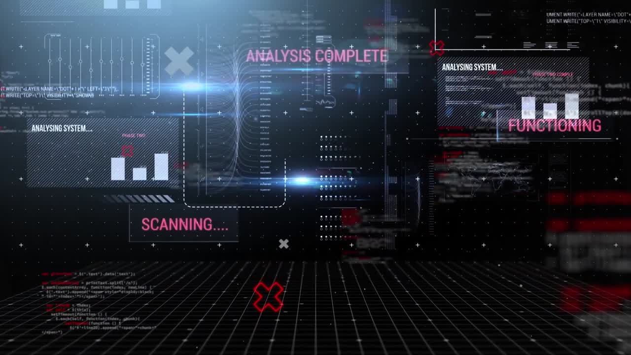 Animation of data processing on black background