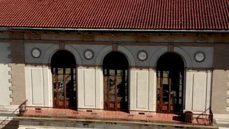 Aerial-view-of-reflections-in-glass-on-a-abandon-building-in-Texas