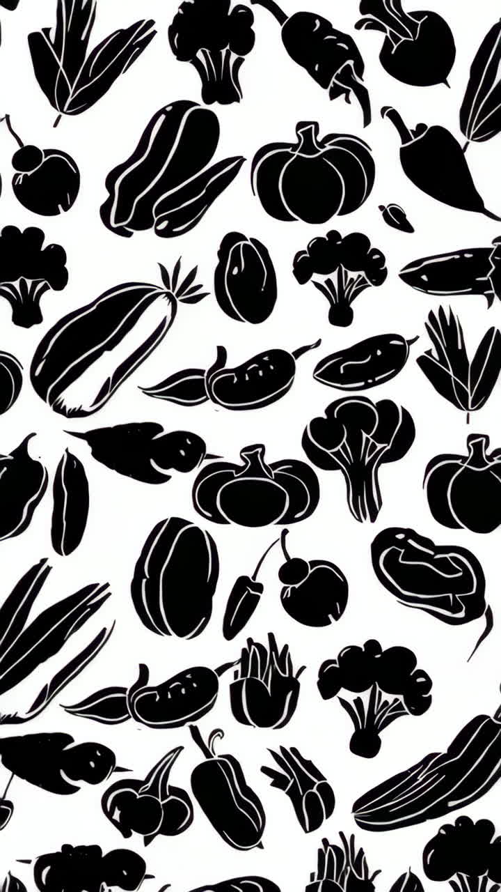 Black and White Vegetable Assortment Pattern