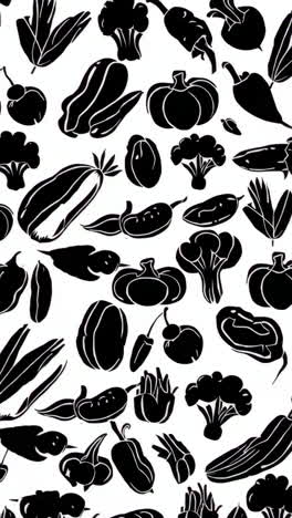 black and white vegetable assortment pattern