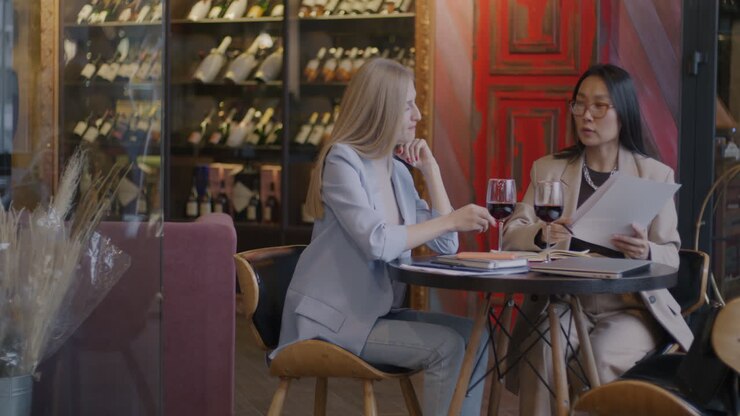 Businesswomen in a Wine Bar Meeting