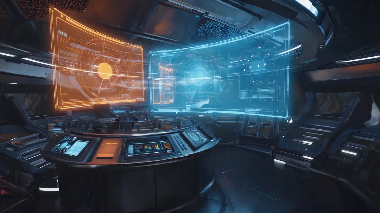 Futuristic Spaceship Bridge Control Room