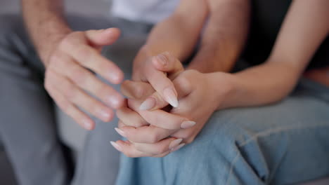 couple, love and holding hands in home for care