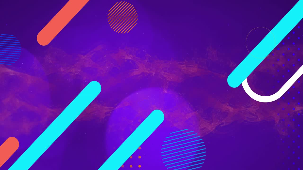 animación de formas sobre puntos de luz en fondo azul.