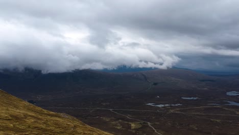 Cinematic-drone-timelapse-of-cloudy-scottish-highland-mountains