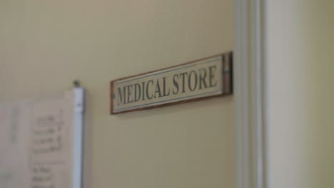 sign board of medical store mounted on wall in hospital.