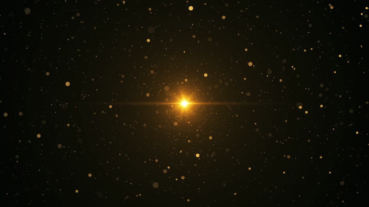 Golden glitter sparkles beams spark and glitter light rays confetti partcles background 4k 3d lines