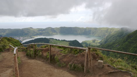 path of miradouro da boca do inferno with stunning view to lagoa das sete cidades