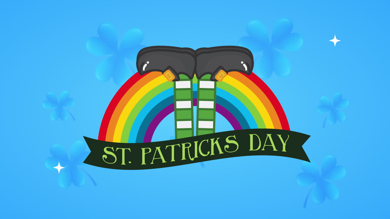 세인트 패트릭스 데이 애니메이션 카드 엘프 다리와 무지개