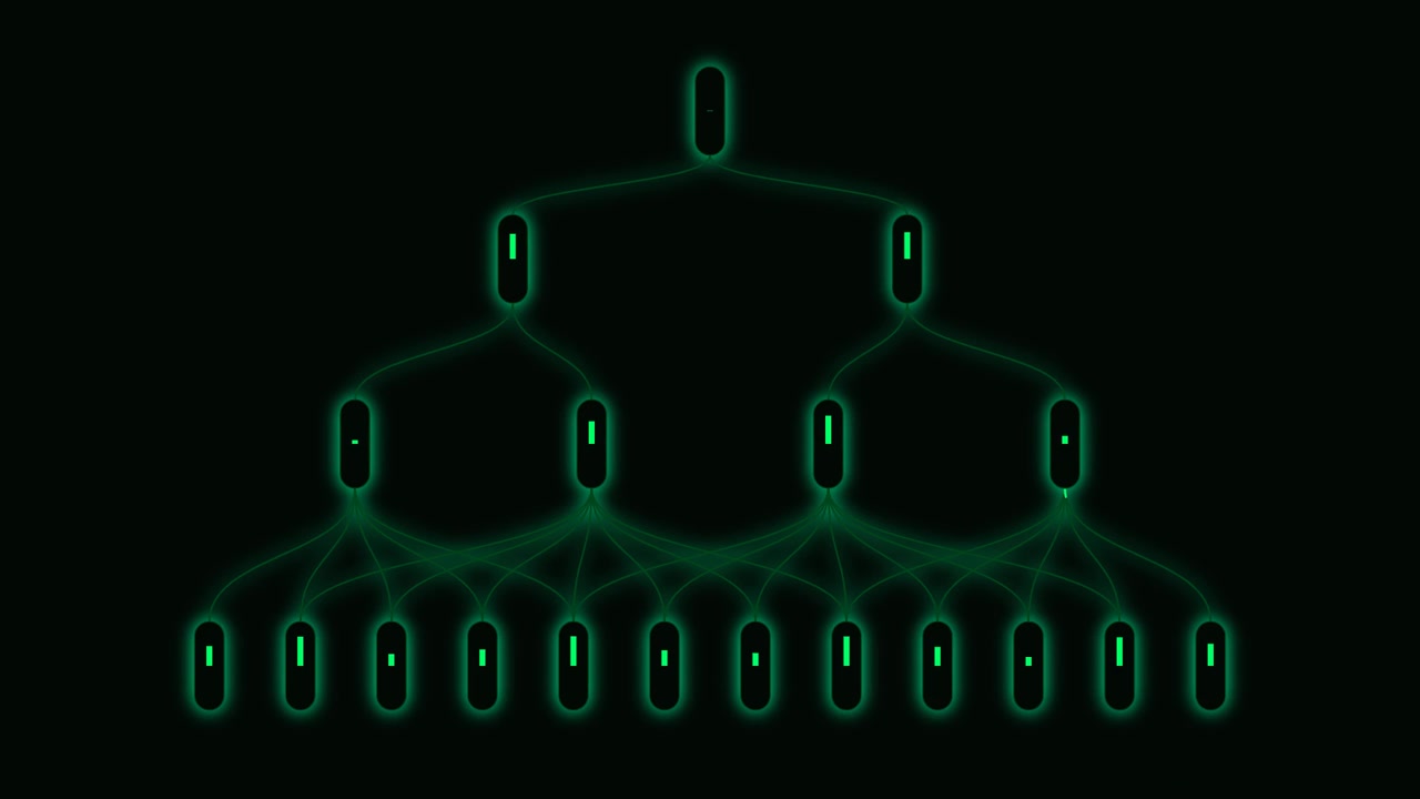 Digital Tree Diagram with Glowing Green Nodes and Connections