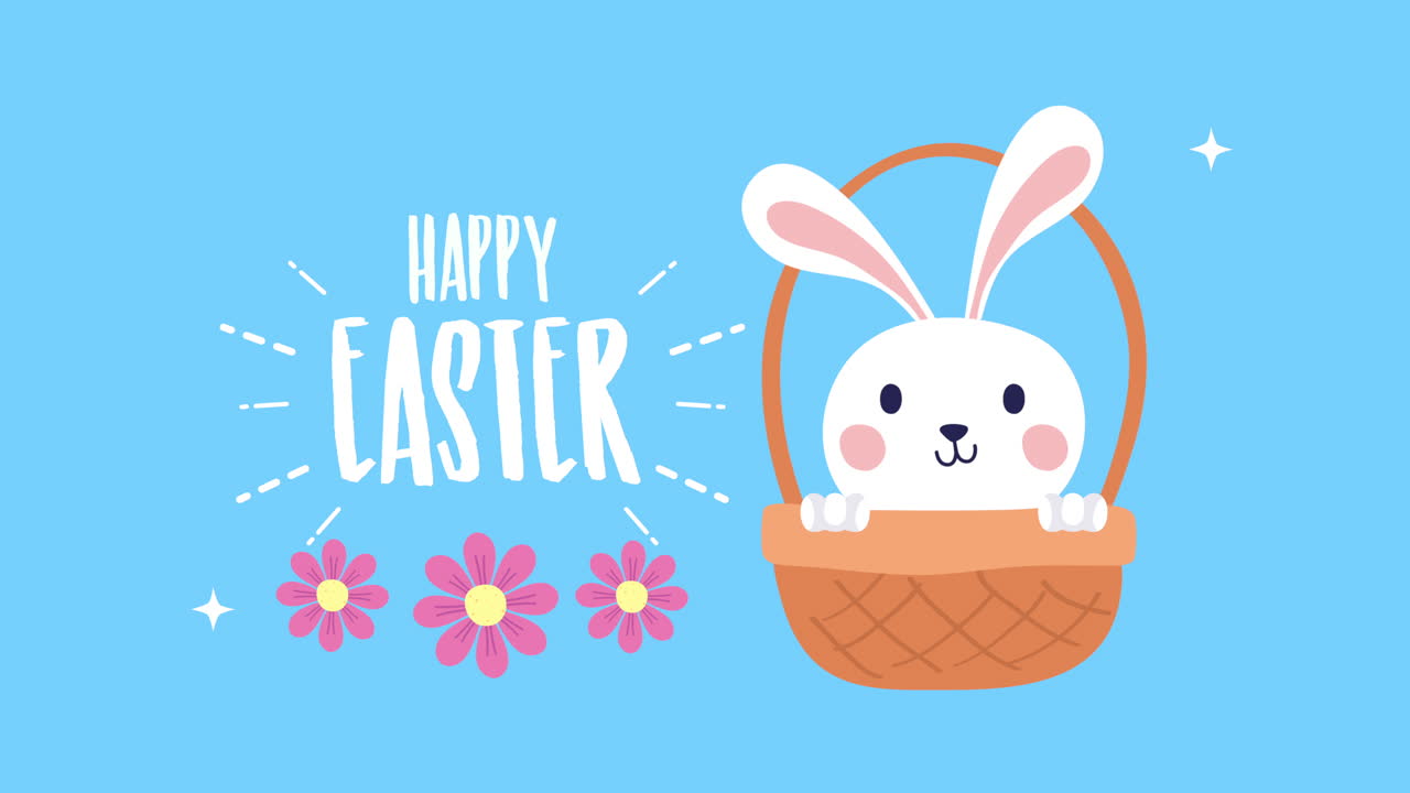 buona pasqua carta animata con coniglio nel cesto