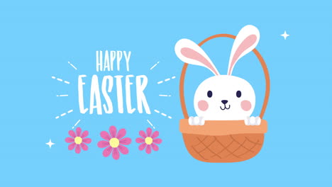 happy easter animated card with rabbit in basket